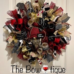 Wine Gnome Ribbon Handmade Wreath 22 inches “Time to wine down” #W1